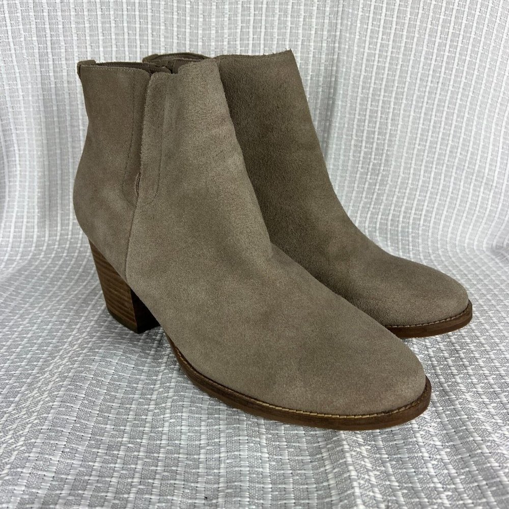 Blondo Waterproof Boots Womens 11 M Taupe Suede Leather Zip Stacked Heel Ankle